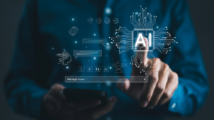 Typing in an AI prompt Into a search bar.